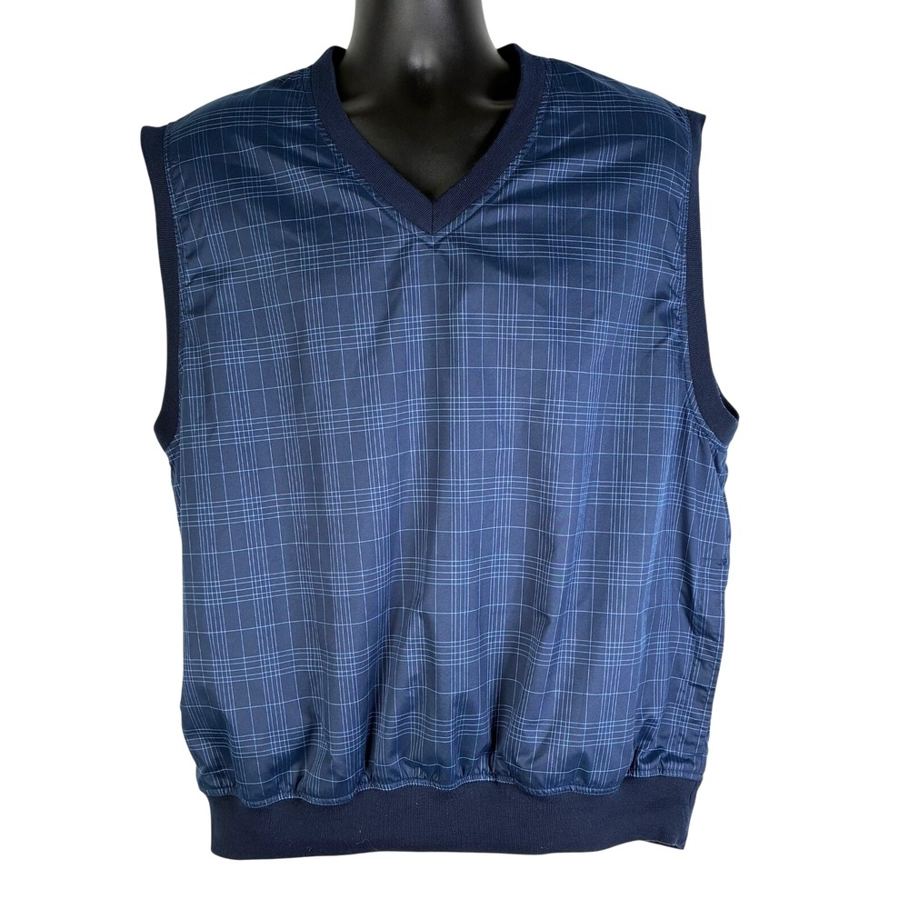 Tommy Hilfiger Golf Vest Men's‎ Large Lined Pullover Blue Plaid Sleeveless
